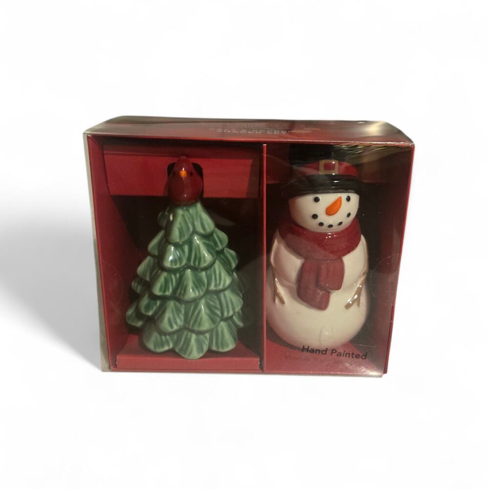 Snowman and Tree Salt Shaker Pepper Shaker Set St Nicholas Square Gift Christmas